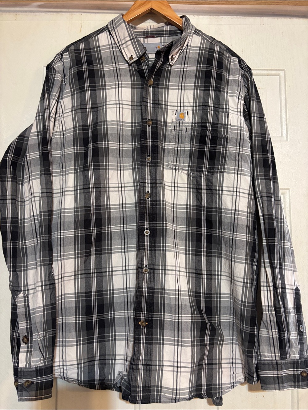 Carhartt Black and White Plaid Button-Down Shirt